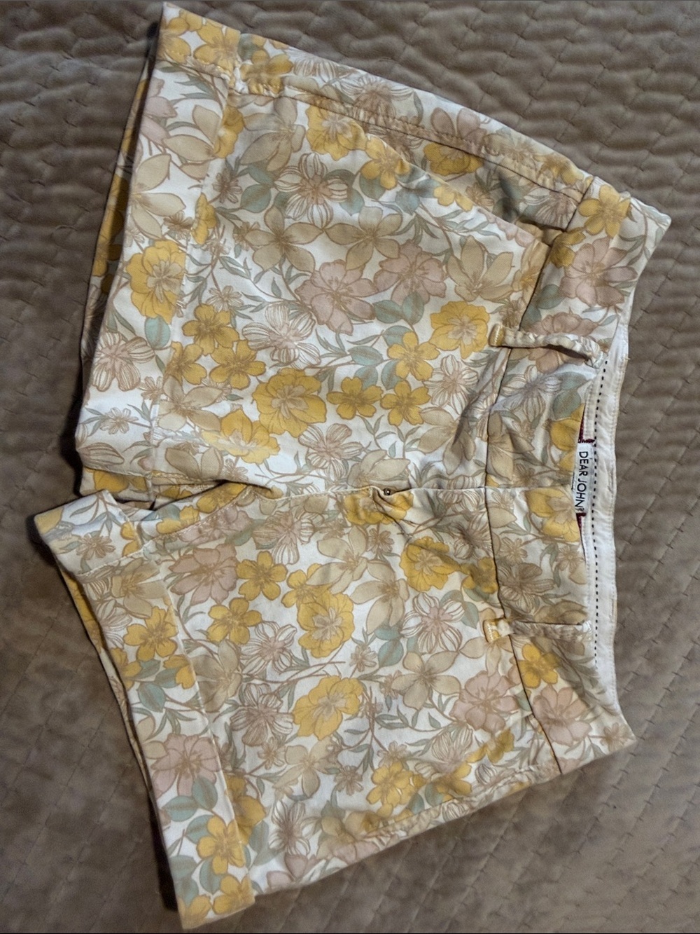 Dear John Yellow Cream Floral Denim Shorts